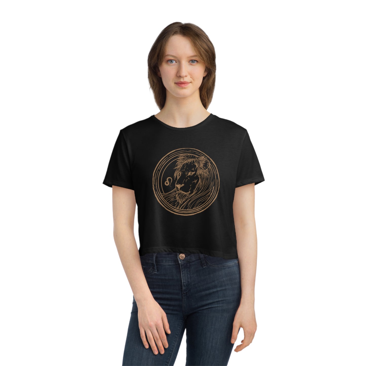 Leo Zodiac Cropped Tee on model (Black)