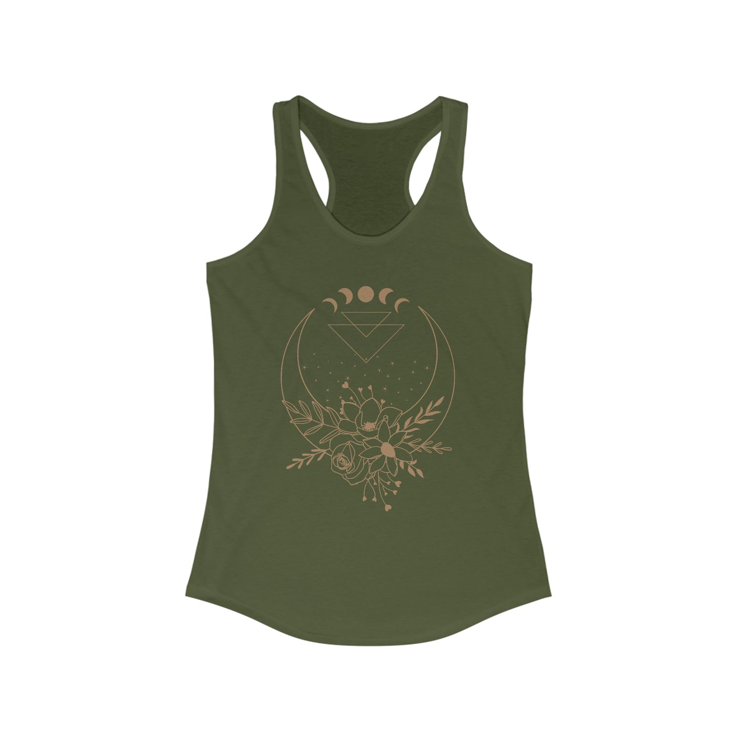 Women's Flower Moon Racerback Tank (MilitaryGreen)