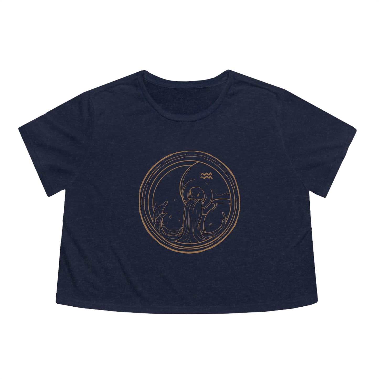 Aquarius Zodiac Cropped Tee (Navy)