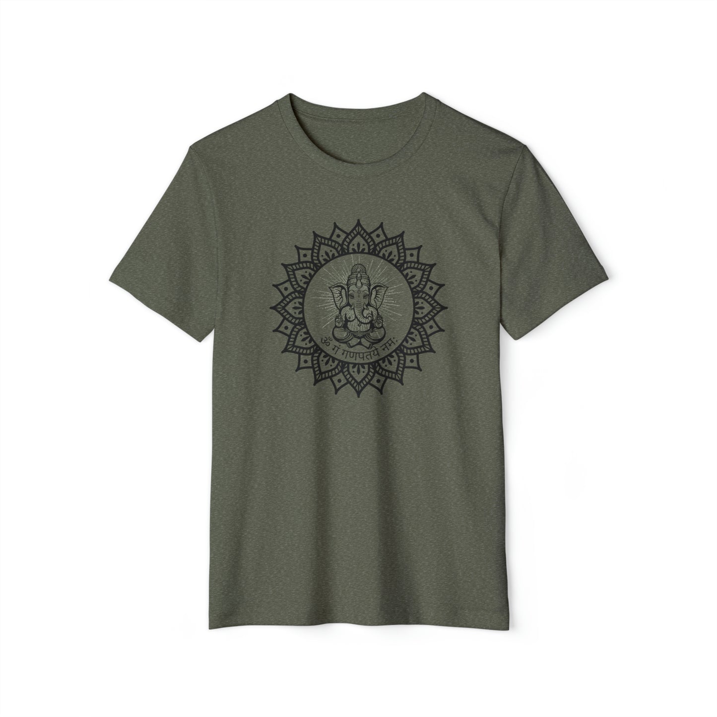 Om Gam Ganapataye Namaha Unisex Recycled Organic T-Shirt (Military Green)