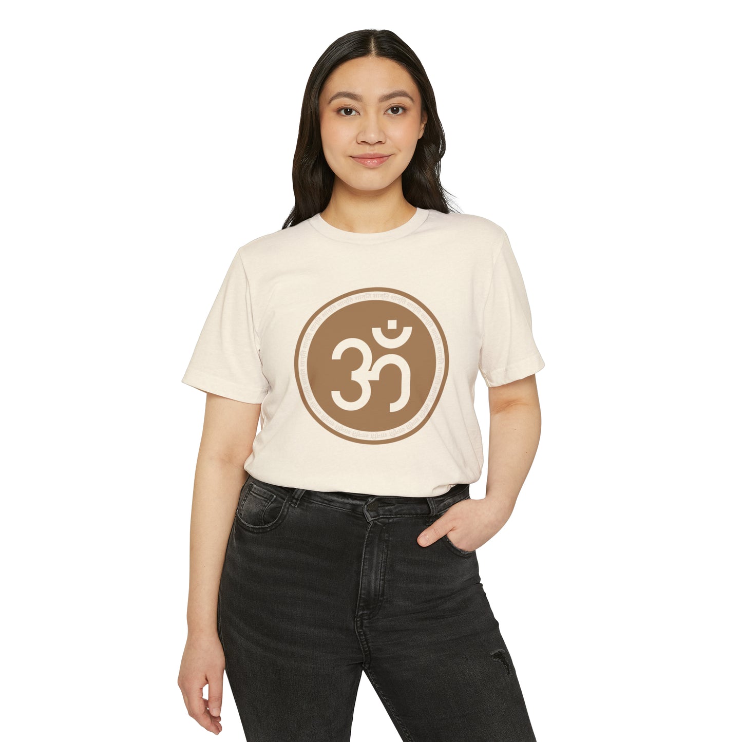 Om Unisex Recycled Organic T-Shirt on model (Natural)