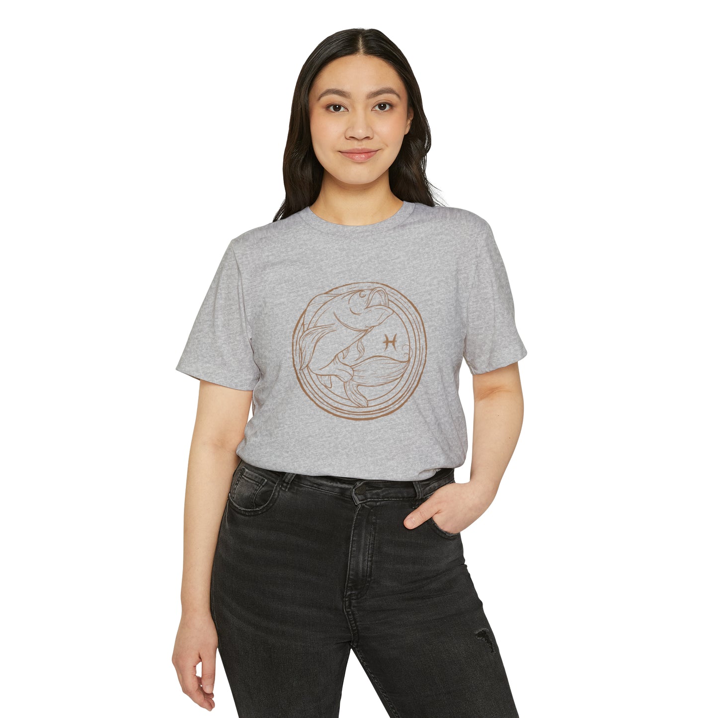 Pisces Unisex Recycled Organic T-Shirt on model (Athletic Grey)