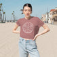 Gemini Zodiac Cropped Tee on model (Mauve)