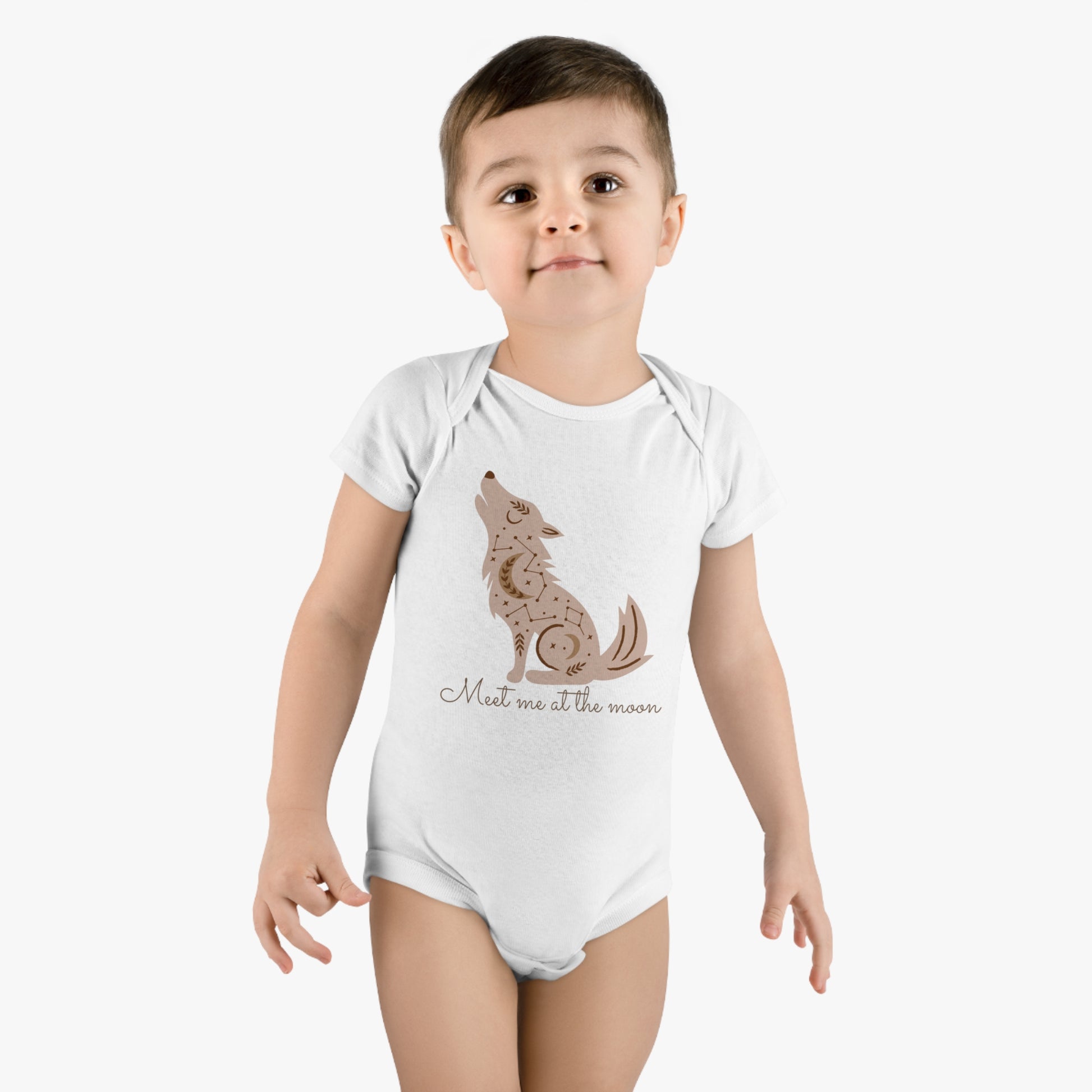 Meet Me at the Moon Organic Baby Onesie (on another baby model)