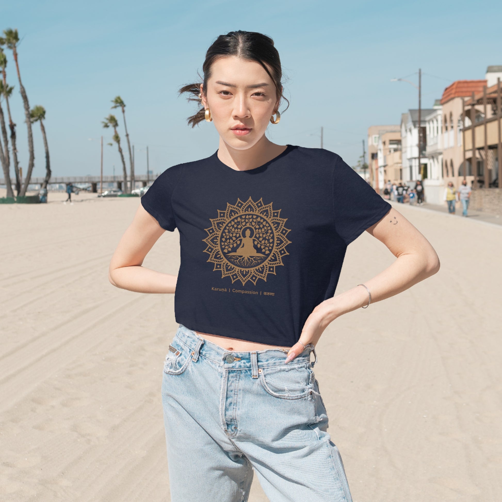 Karuna Cropped Tee on model (Navy)