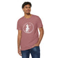 Sagittarius Unisex Recycled Organic T-Shirt on model (Mauve)