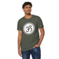 Om Unisex Recycled Organic T-Shirt on model (Military Green)
