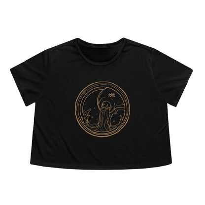Aquarius Zodiac Cropped Tee (Black)