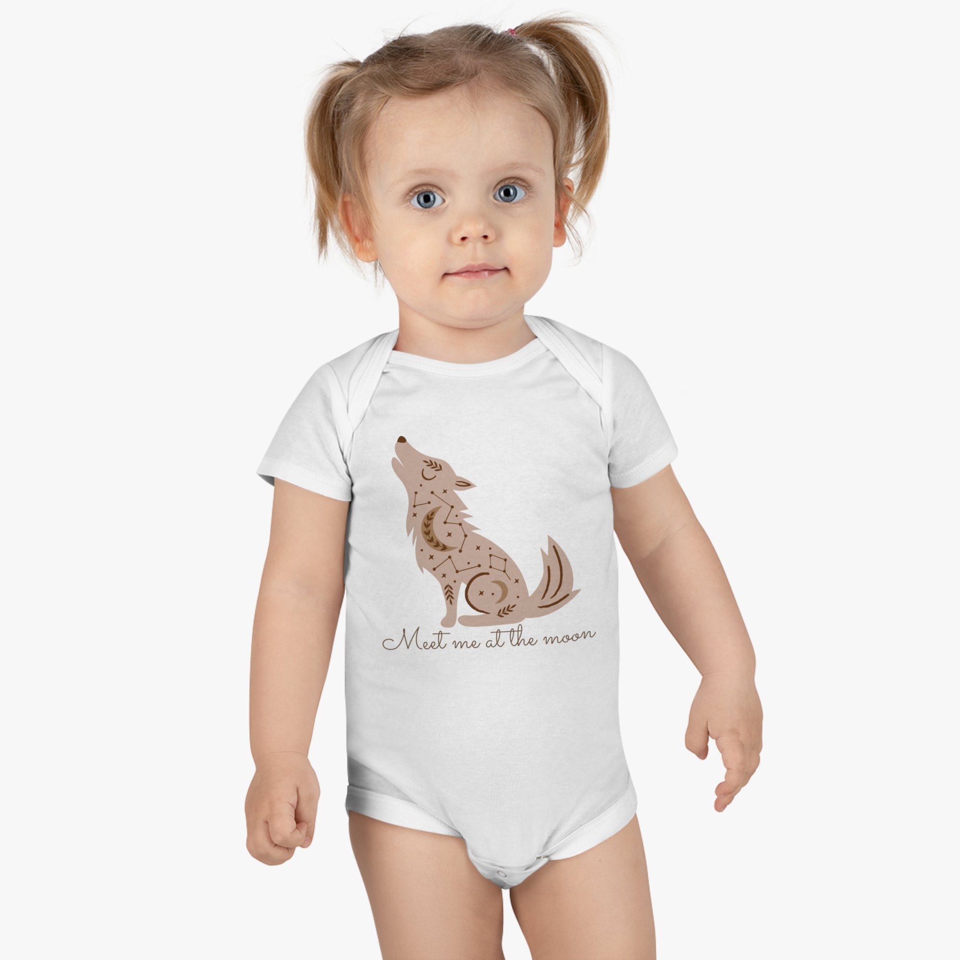 Meet Me at the Moon Organic Baby Onesie (on baby model)