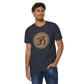 Om Unisex Recycled Organic T-Shirt on model (Navy)