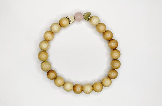 Sandalwood and Rose Quartz Moon Mala Bracelet