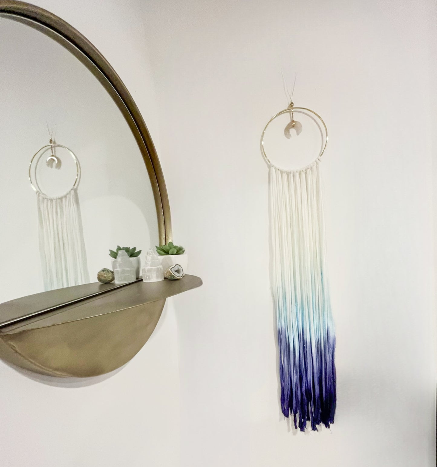 Hand Dyed Crystal Moon Macrame Wall Hanging