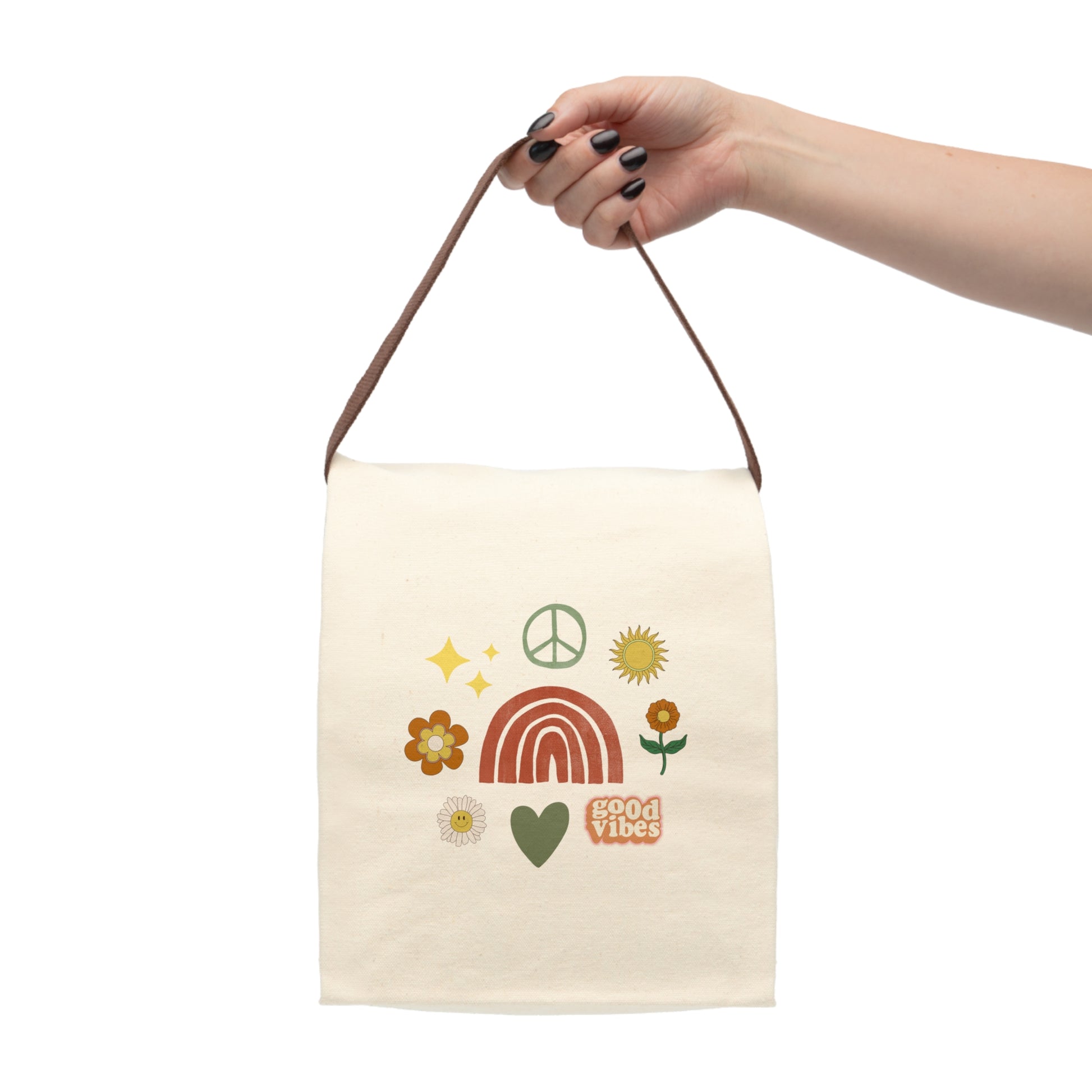 Good Vibes Canvas Lunch Bag With Strap (hand held)