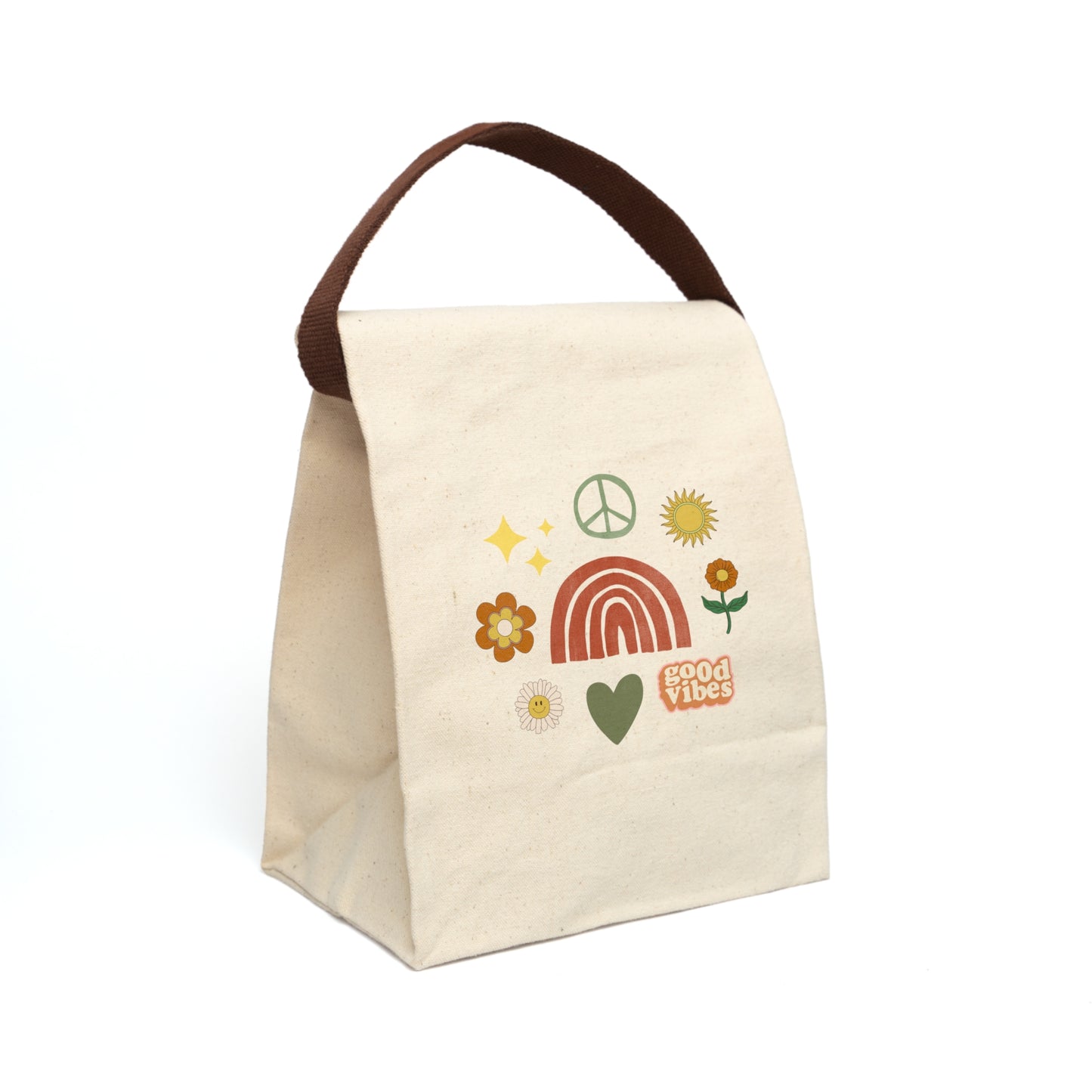 Good Vibes Canvas Lunch Bag With Strap (side)