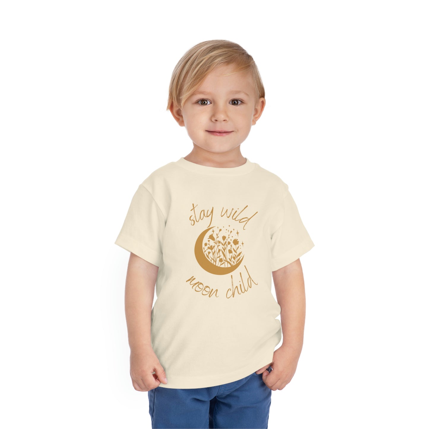 Toddler Short Sleeve Stay Wild Moon Child Tee on model (Natural)