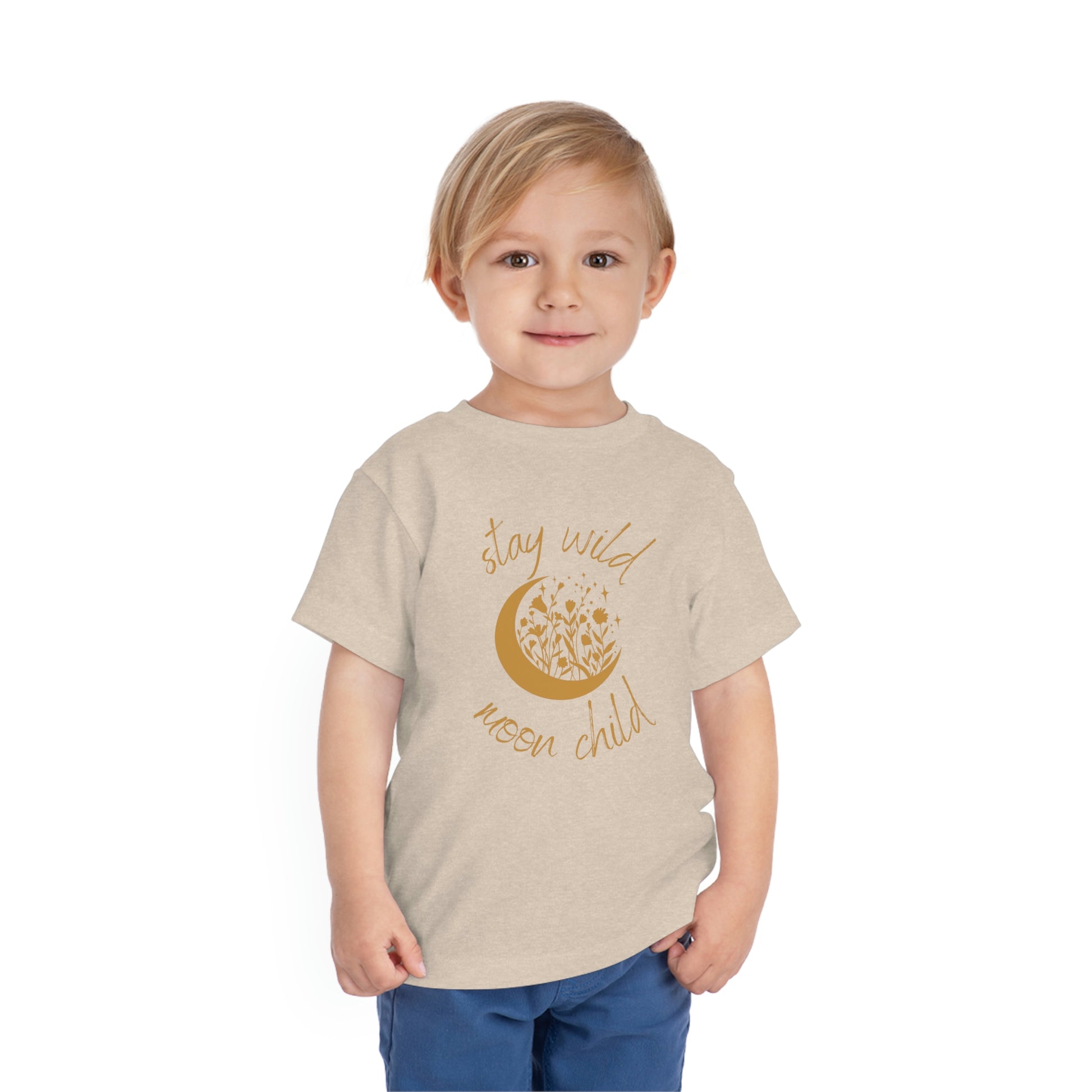 Toddler Short Sleeve Stay Wild Moon Child Tee on model (Dust)